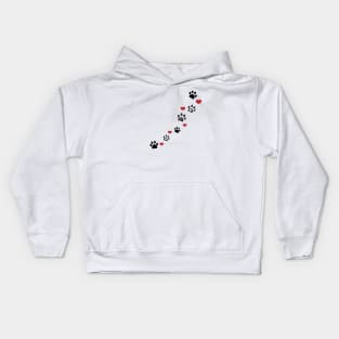 Paw prints and red hearts Kids Hoodie